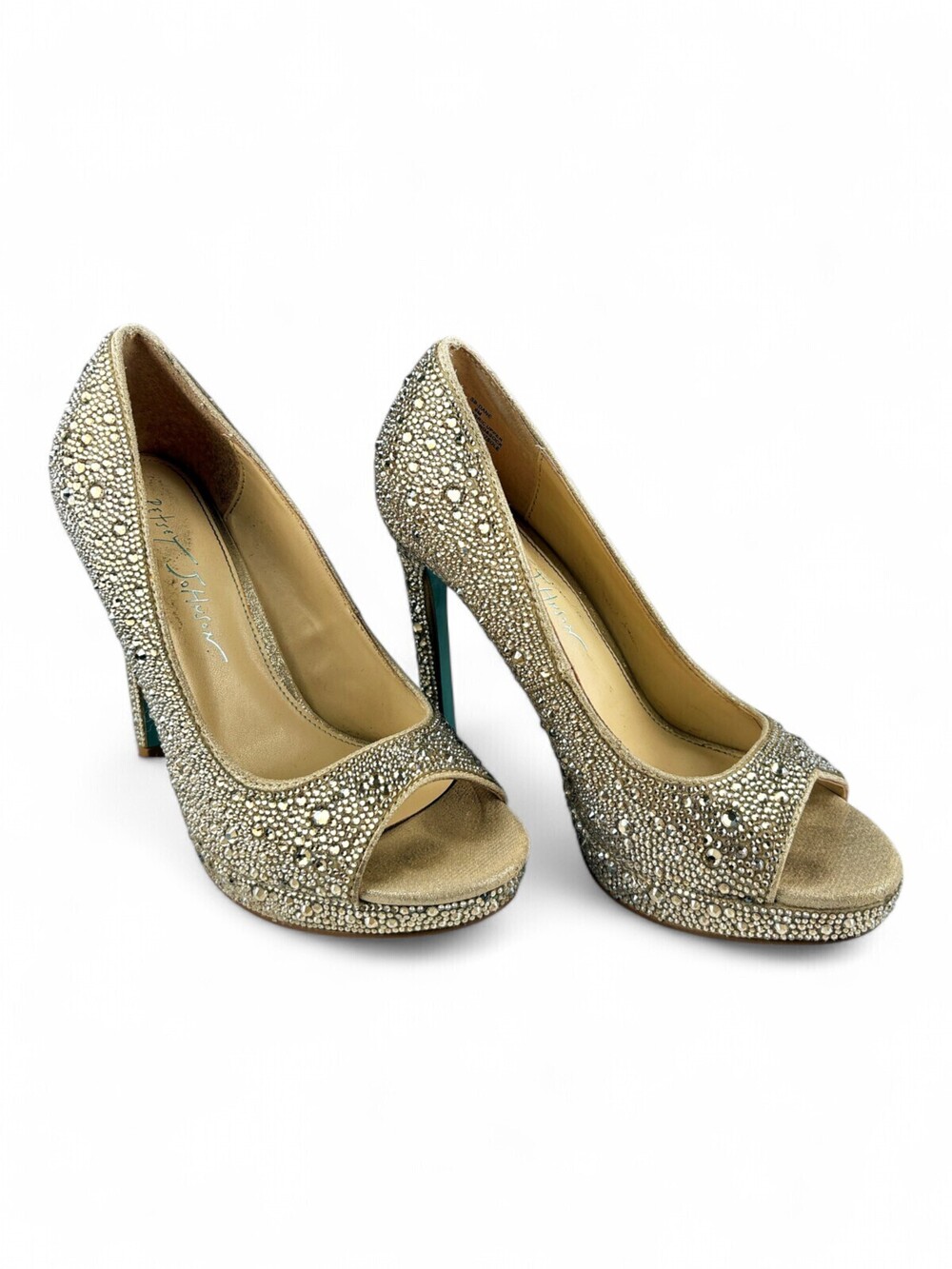 Betsey Johnson Rhinestone Peep Toe Platform Heels Sz 6